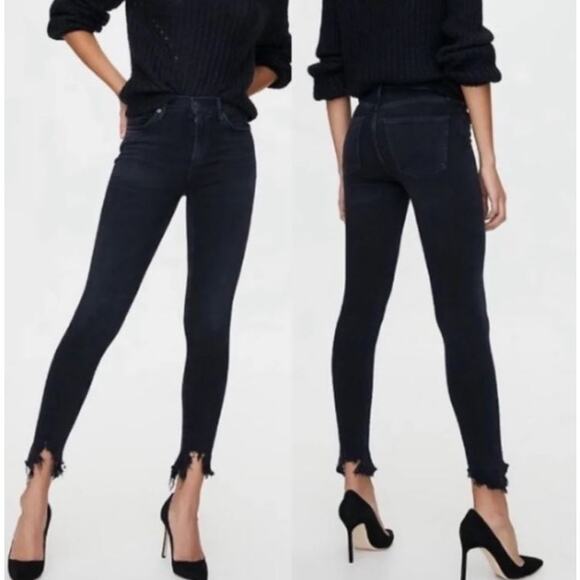 Agolde Women’s Sophie Ankle High Rise Destroyed Hem Jeans Sz 26 Distressed Denim - Picture 1 of 6